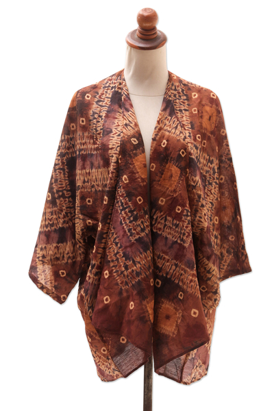 Hand-woven silk kimono jacket, 'Sweet Caramel' - Hand-Woven Thai Silk Kimono Jacket