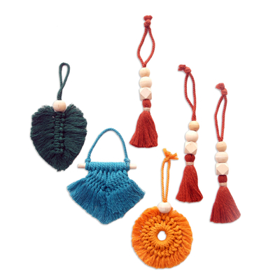 Colorful Cotton and Bamboo Holiday Ornaments (Set of 6)