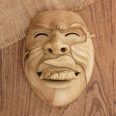 Wood mask, 'Sidakarya Character' - Hand Carved Hibiscus Wood Mask