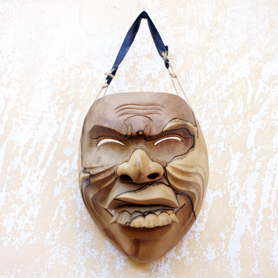 Wood mask, 'Sidakarya Character' - Hand Carved Hibiscus Wood Mask