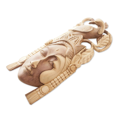 Holzmaske, 'Dewi Saraswati' - Kunsthandwerklich gefertigte Maske aus Hibiskusholz aus Bali