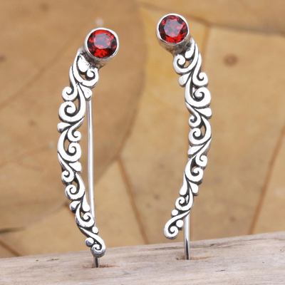 Garnet drop earrings, 'Batur Gardens in Red - Garnet and Sterling Silver Drop Earrings