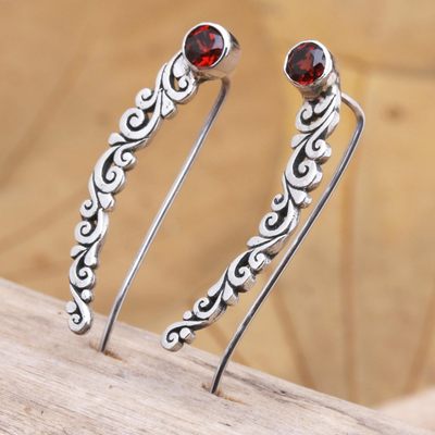 Garnet drop earrings, 'Batur Gardens in Red - Garnet and Sterling Silver Drop Earrings