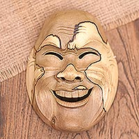 Wood mask, 'Old Grandmother's Face' - Artisan Crafted Hibiscus Wood Mask