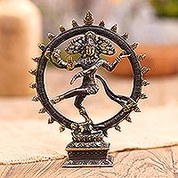 Bronze sculpture, 'Nataraja in Chakra' - Hand Crafted Bronze Sculpture with Antiqued Finish
