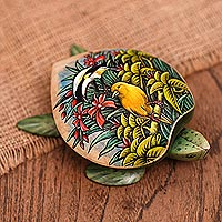 Hand-painted wood jewelry box, 'Forest Turtle'