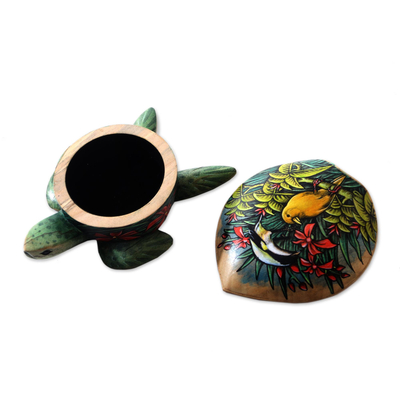 Hand-painted wood jewelry box, 'Forest Turtle' - Hand-Painted Crocodile Wood Turtle Jewelry Box