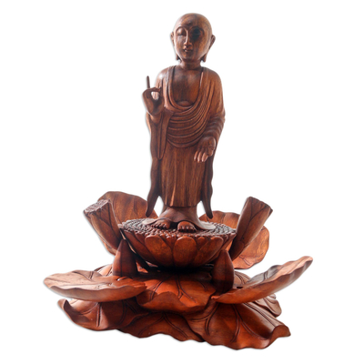 Escultura de madera - Escultura de meditación hecha a mano en madera de suar