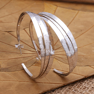 Sterling silver half-hoop earrings, 'Every Moment' - Hand Crafted Sterling Silver Half-Hoop Earrings