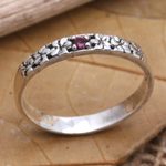 Garnet single stone ring, 'Dainty Frangipani' - Garnet and Sterling Silver Single Stone Ring