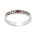 Garnet single stone ring, 'Dainty Frangipani' - Garnet and Sterling Silver Single Stone Ring
