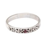 Garnet single stone ring, 'Dainty Frangipani' - Garnet and Sterling Silver Single Stone Ring