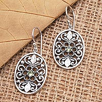Peridot dangle earrings, 'Eucalyptus Leaves' - Peridot and Sterling Silver Dangle Earrings