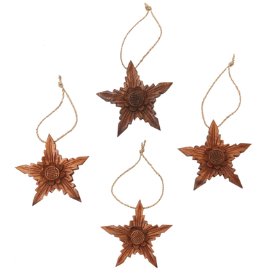 Wood holiday ornaments, 'Little Sunflower' (set of 4) - Hand Crafted Floral-Motif Wood Holiday Ornaments (Set of 4)