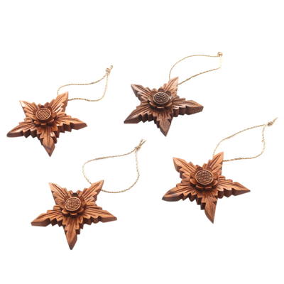 Weihnachtsschmuck aus Holz, (4er-Set) - Handgefertigte Weihnachtsornamente aus Holz mit Blumenmotiv (4er-Set)