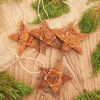 Weihnachtsschmuck aus Holz, (4er-Set) - Handgefertigte Weihnachtsornamente aus Sonnenblumenholz (4er-Set)