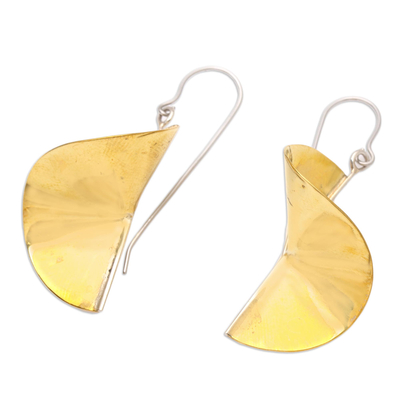 Brass dangle earrings, 'Swirling Skirts' - Handmade Brass Dangle Earrings from Java