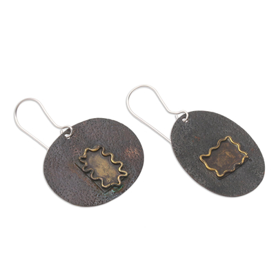 Copper dangle earrings, 'Opaque Mirror' - Hand Made Black Copper Dangle Earrings