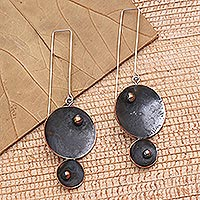 Copper dangle earrings, 'Double Scoop' - Handcrafted Modern Javanese Copper Dangle Earrings