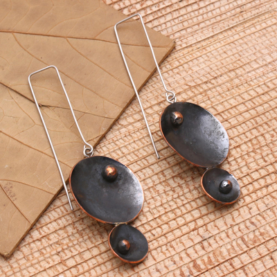 Copper dangle earrings, 'Double Scoop' - Handcrafted Modern Javanese Copper Dangle Earrings
