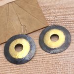 Brass dangle earrings, 'Sunrise in the Dark' - Handcrafted Circular Two Tone Brass Dangle Earrings