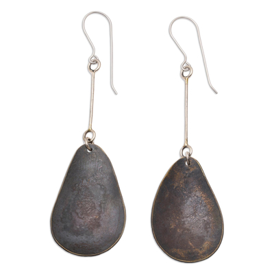 Copper dangle earrings, 'Fruit Scoop' - Hand Crafted Dark Copper Javanese Dangle Earrings