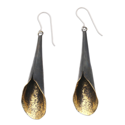 Brass-plated dangle earrings, 'Morning Bugle' - Handmade Brass-Plated Dangle Earrings