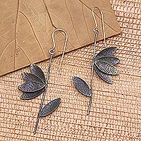 Bras dangle earrings, 'Dry Autumn Leaves' - Handcrafted Brass Leaf-Motif Dangle Earrings