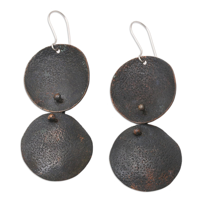 Copper dangle earrings, 'Modern Minimalism' - Javanese Copper 3 Inch Dangle Earrings