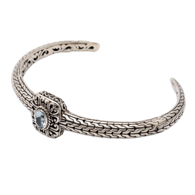 Blue topaz cuff bracelet, 'Snake in the Garden' - Handmade Blue Topaz and Sterling Silver Cuff Bracelet