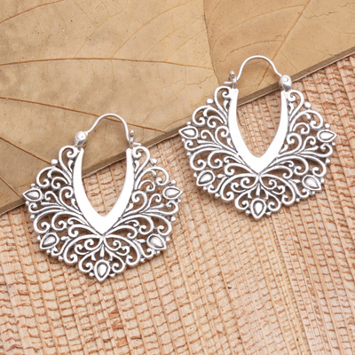 Sterling silver hoop earrings, 'Magic Oasis' - Hand Made Sterling Silver Hoop Earrings