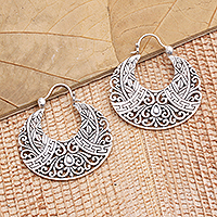 Sterling silver hoop earrings, 'Organic Opulence' - Artisan Crafted Sterling Silver Hoop Earrings