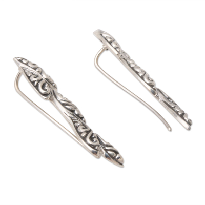 Sterling silver ear climber earrings, 'Walnut Kernels' - Hand Crafted Sterling Silver Ear Climber Earrings