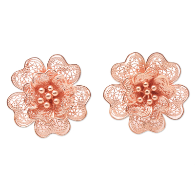 Rose Gold-Plated Filigree Button Earrings
