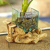 Wood and glass sculpture, Root Planter