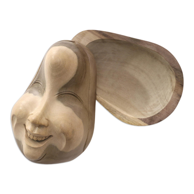 Decorative wood box, 'Keep Smiling' - Hand Made Hibiscus Wood Decorative Box