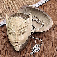Decorative wood box, 'Halloween Masque' - Handcrafted Hibiscus Wood Decorative Box