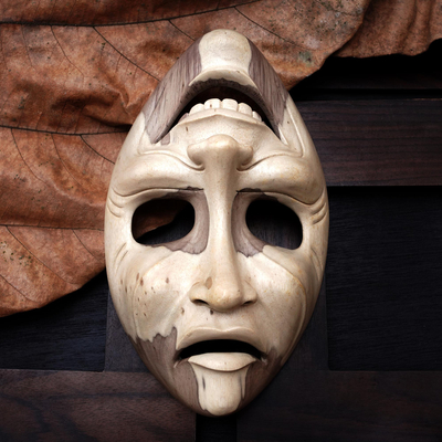 Decorative wood box, 'Two Faced' - Artisan Made Hibiscus Wood Mask from Bali