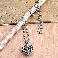 Sterling silver locket necklace, 'Caged Love'
