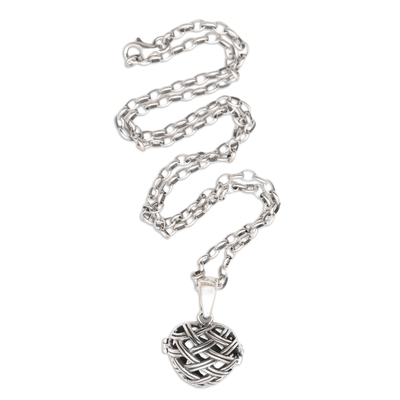 Sterling silver locket necklace, 'Caged Love' - Sterling Silver Heart-Motif Pendant Necklace