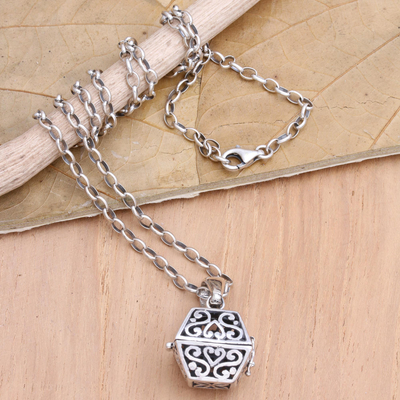 Sterling silver locket necklace, 'Close By' - Hand Crafted Sterling Silver Locket Necklace