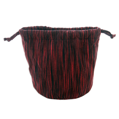 Hand-woven cotton drawstring bag, 'Runaway Red' - Hand-Woven Cotton Drawstring Sling Bag