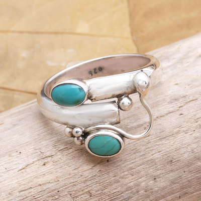 Turquoise wrap ring, 'Passed Message' - Turquoise and Sterling Silver Wrap Ring