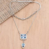 Blue topaz pendant necklace, 'Western Ocean' - Blue Topaz and Sterling Silver Pendant Necklace