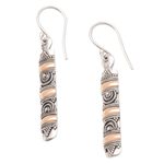 Gold-accented dangle earrings, 'Golden Bands' - Gold-Accented Sterling Silver Dangle Earrings