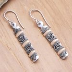Gold-accented dangle earrings, 'Golden Bands' - Gold-Accented Sterling Silver Dangle Earrings