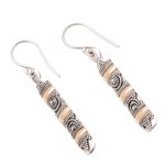 Gold-accented dangle earrings, 'Golden Bands' - Gold-Accented Sterling Silver Dangle Earrings