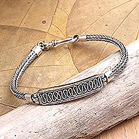 Men's sterling silver pendant bracelet, 'Electric Current' - Men's Hand Crafted Sterling Silver Pendant Bracelet