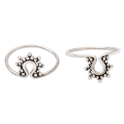 Sterling silver stacking rings, 'Ancient Shrine' (pair) - Artisan Crafted Sterling Silver Stacking Rings (Pair)