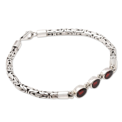 Men's garnet pendant bracelet, 'Gentleman's Leisure' - Men's Garnet and Sterling Silver Pendant Bracelet